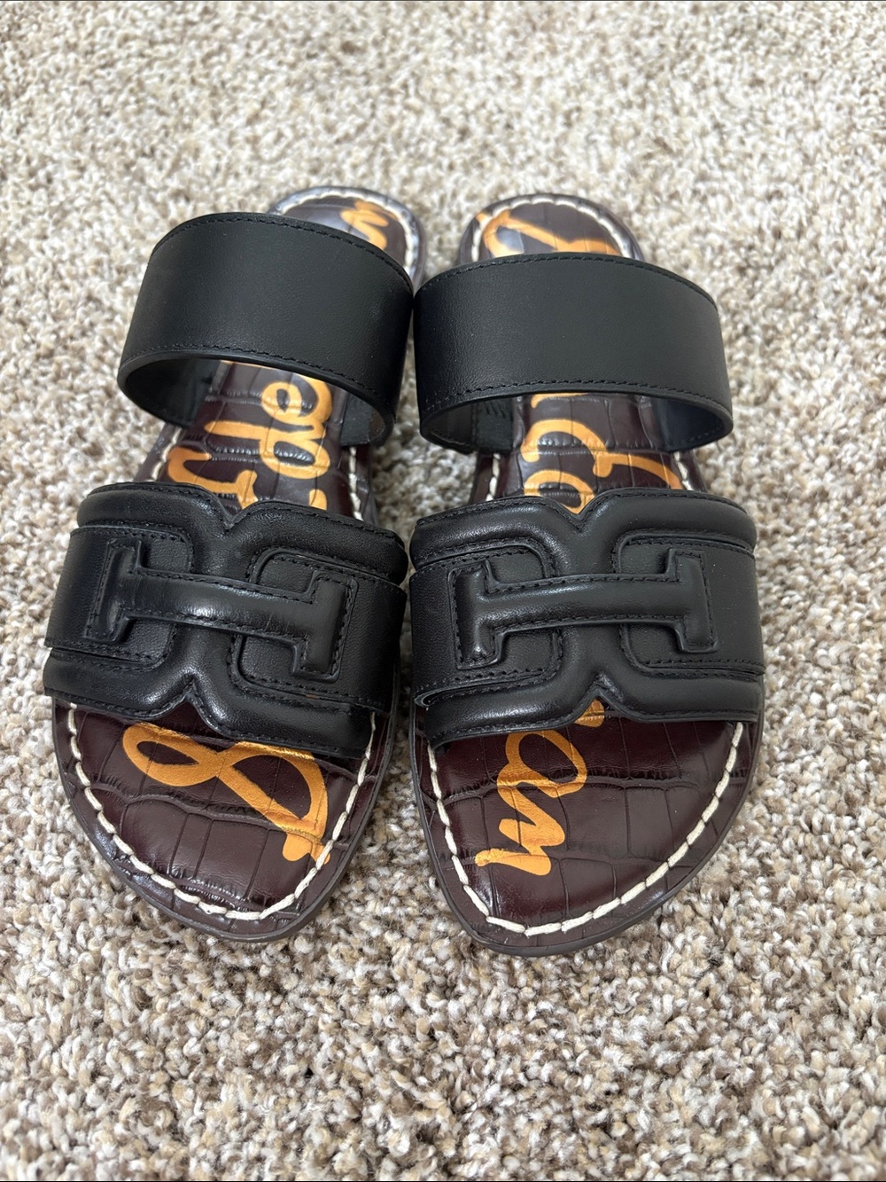 NWOT- Sam Edelman Black Slide Sandals with Decorative Stitching